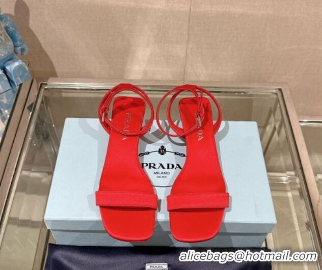 Duplicate Prada Satin Heel Sandals 3.5cm Red 430080