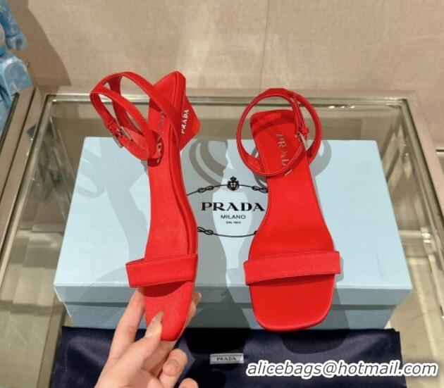 Duplicate Prada Satin Heel Sandals 3.5cm Red 430080