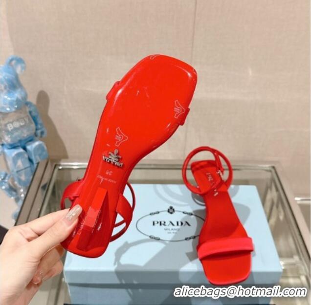 Duplicate Prada Satin Heel Sandals 3.5cm Red 430080