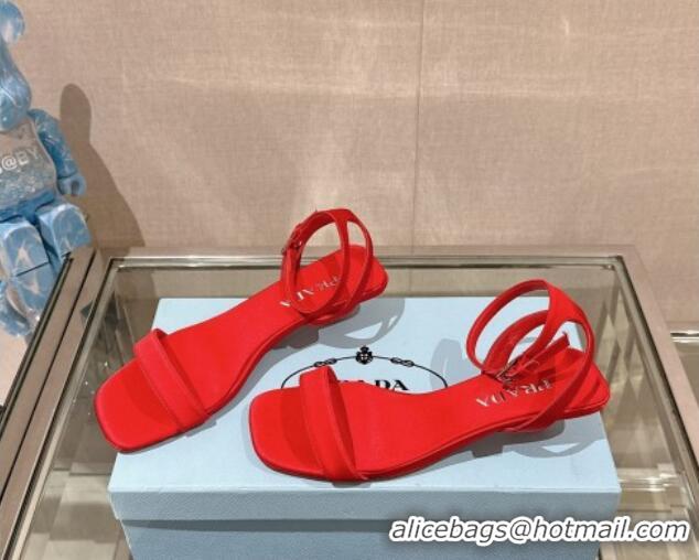 Duplicate Prada Satin Heel Sandals 3.5cm Red 430080