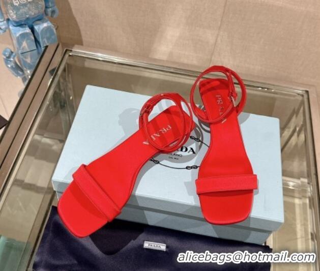 Duplicate Prada Satin Heel Sandals 3.5cm Red 430080