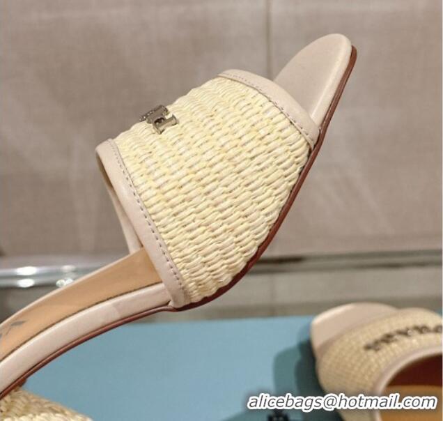 Best Price Prada Crochet Heel Slide Sandals Beige 430085