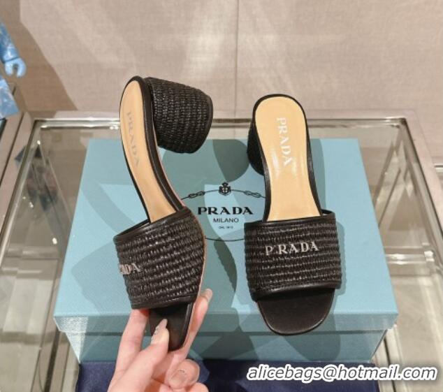 Best Product Prada Crochet Heel Slide Sandals Black 430086