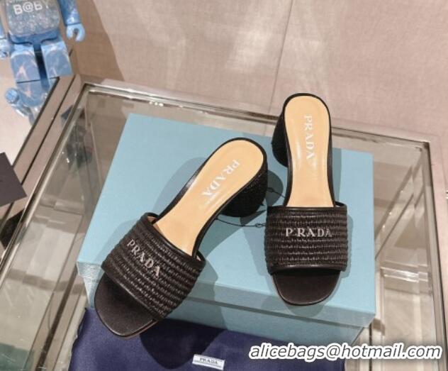 Best Product Prada Crochet Heel Slide Sandals Black 430086