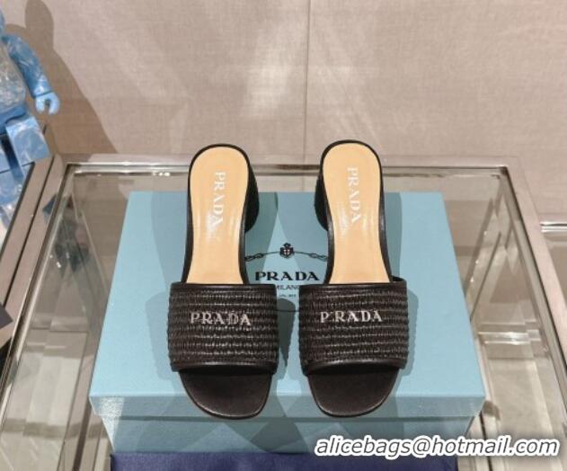 Best Product Prada Crochet Heel Slide Sandals Black 430086