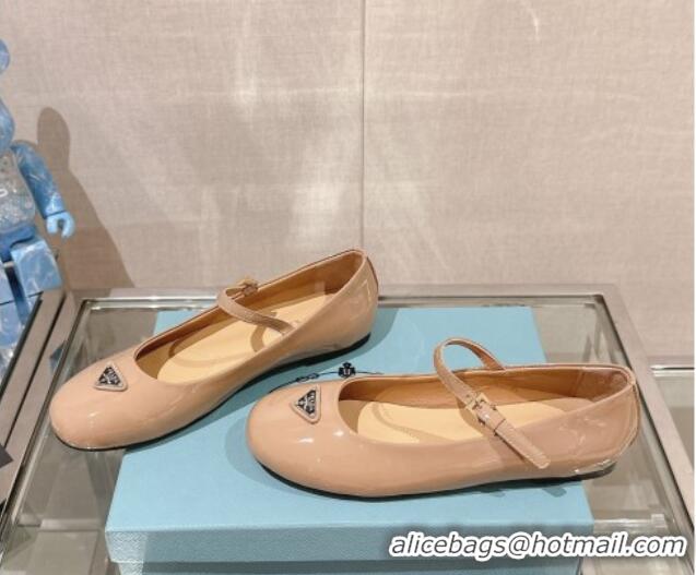 Luxurious Prada Patent Leather ballerinas Flat Beige 430087