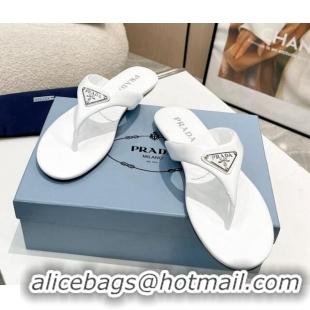 Good Looking Durable Prada Leather Flat Thong Slide Sandals White 430093