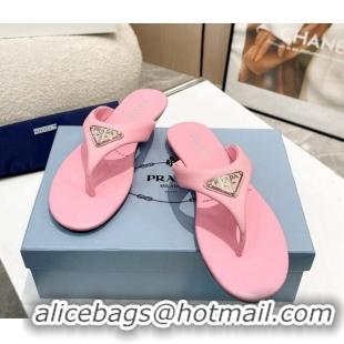 Unique Style Prada Leather Flat Thong Slide Sandals Pink 430094