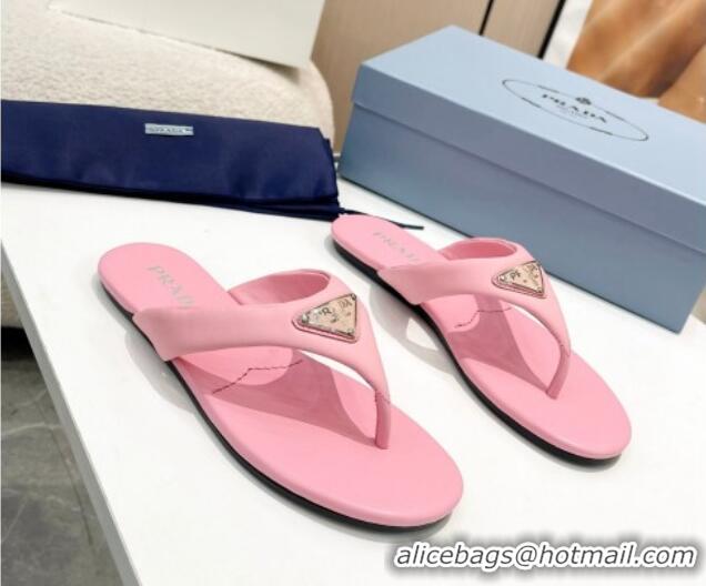 Unique Style Prada Leather Flat Thong Slide Sandals Pink 430094