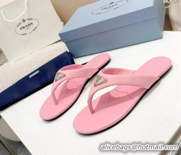 Unique Style Prada Leather Flat Thong Slide Sandals Pink 430094