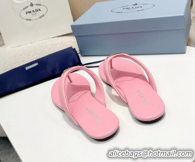 Unique Style Prada Leather Flat Thong Slide Sandals Pink 430094