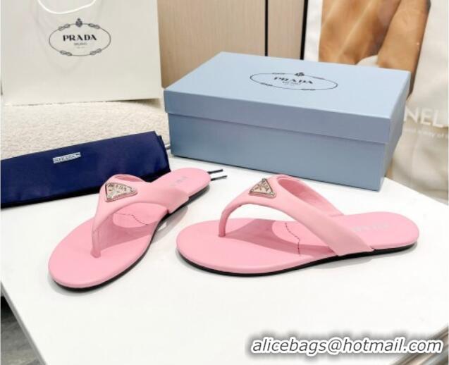 Unique Style Prada Leather Flat Thong Slide Sandals Pink 430094