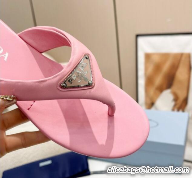 Unique Style Prada Leather Flat Thong Slide Sandals Pink 430094