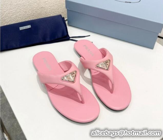 Unique Style Prada Leather Flat Thong Slide Sandals Pink 430094