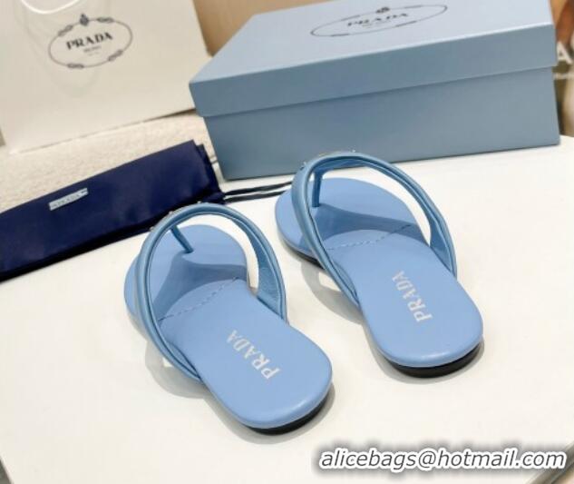 Low Cost Prada Leather Flat Thong Slide Sandals Blue 430095