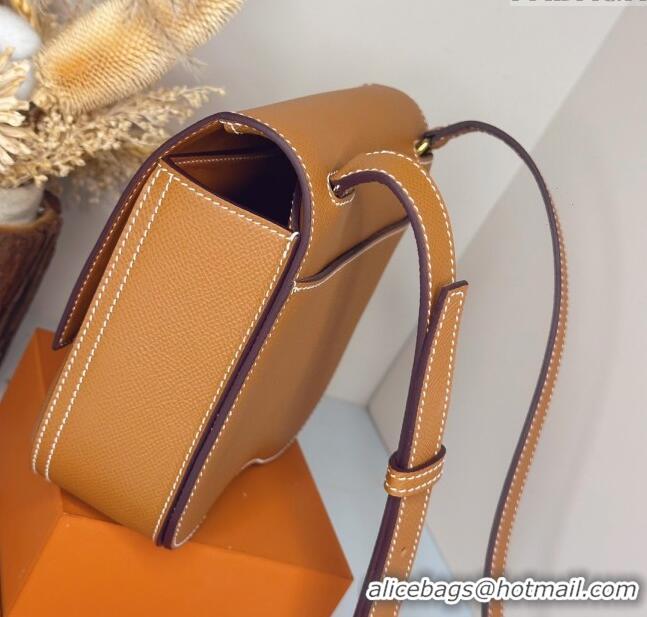 Grade Product Hermes Della Cavalleria Mini Bag in Epsom Leather 3005 Brown/Gold 2024 (Half Handmade) 