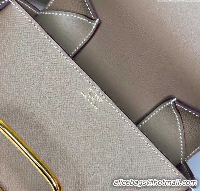 New Design Hermes Della Cavalleria Mini Bag in Epsom Leather 3005 Etoupe/Gold 2024 (Half Handmade)