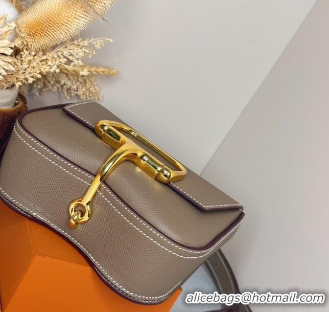 New Design Hermes Della Cavalleria Mini Bag in Epsom Leather 3005 Etoupe/Gold 2024 (Half Handmade)