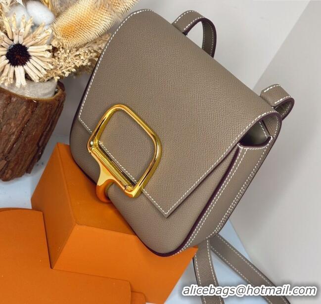 New Design Hermes Della Cavalleria Mini Bag in Epsom Leather 3005 Etoupe/Gold 2024 (Half Handmade)