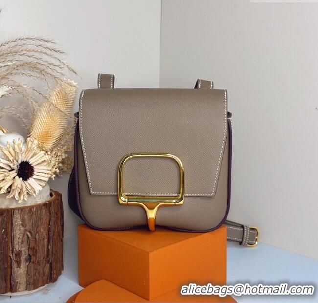 New Design Hermes Della Cavalleria Mini Bag in Epsom Leather 3005 Etoupe/Gold 2024 (Half Handmade)