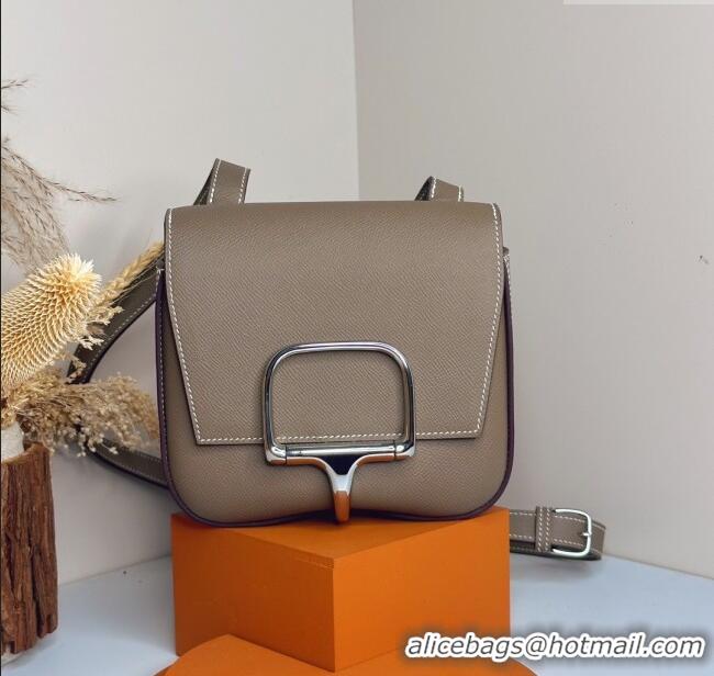 Top Grade Hermes Della Cavalleria Mini Bag in Epsom Leather 3005 Etoupe/Silver 2024 (Half Handmade)