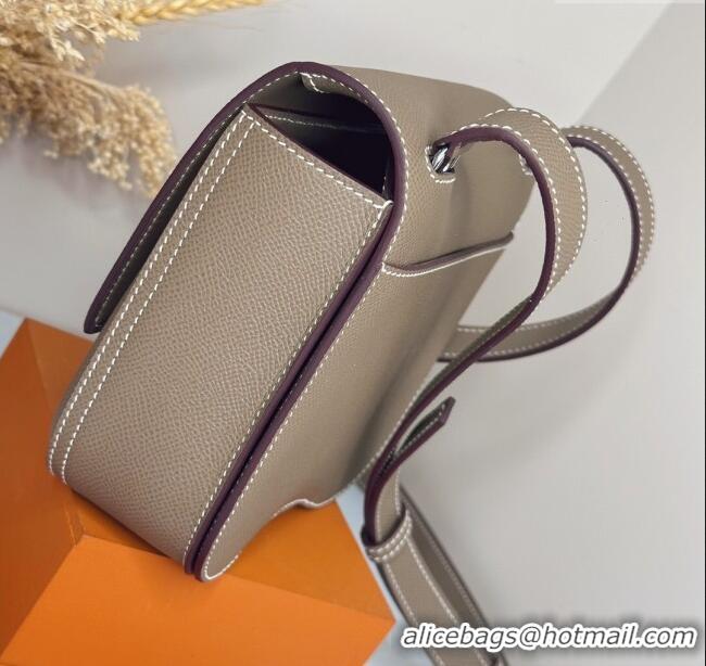 Top Grade Hermes Della Cavalleria Mini Bag in Epsom Leather 3005 Etoupe/Silver 2024 (Half Handmade)