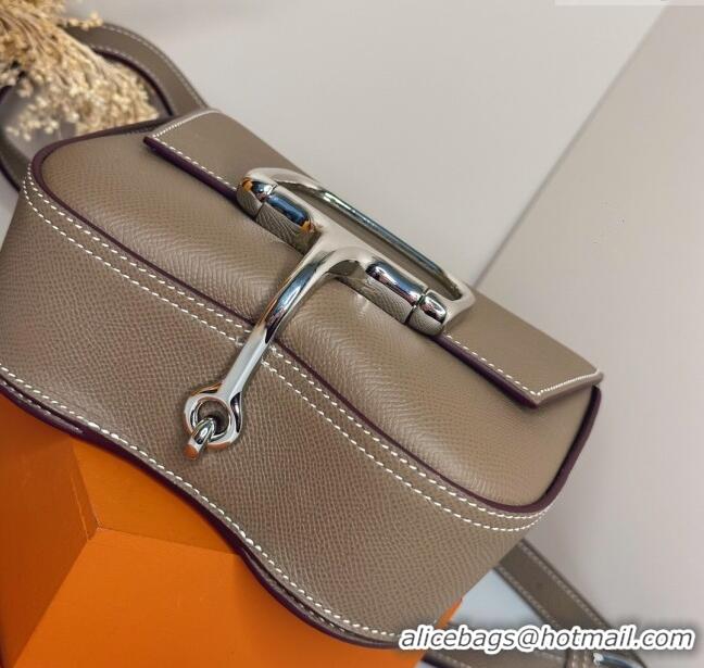 Top Grade Hermes Della Cavalleria Mini Bag in Epsom Leather 3005 Etoupe/Silver 2024 (Half Handmade)