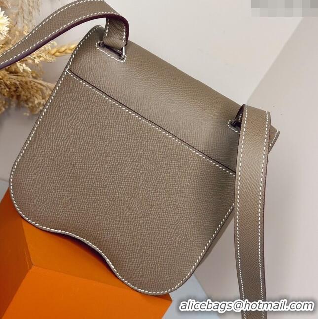 Top Grade Hermes Della Cavalleria Mini Bag in Epsom Leather 3005 Etoupe/Silver 2024 (Half Handmade)