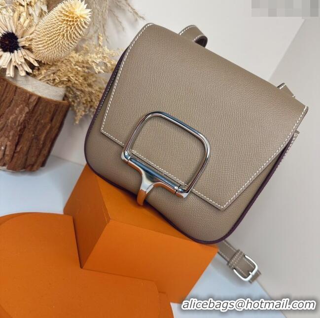 Top Grade Hermes Della Cavalleria Mini Bag in Epsom Leather 3005 Etoupe/Silver 2024 (Half Handmade)