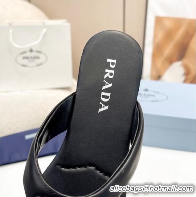 Stylish Prada Leather Flat Thong Slide Sandals Black 430096