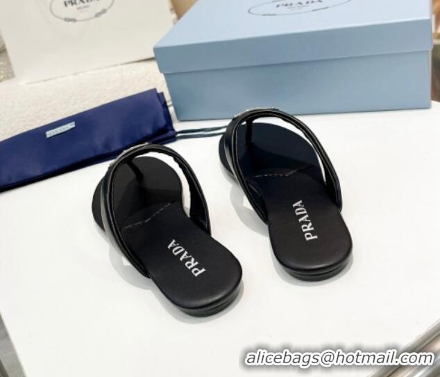 Stylish Prada Leather Flat Thong Slide Sandals Black 430096