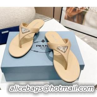 Low Price Prada Leather Flat Thong Slide Sandals Beige 430097