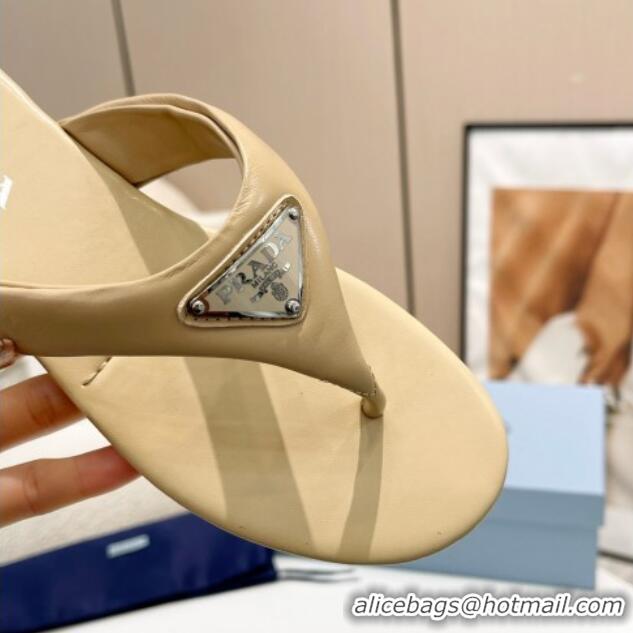 Low Price Prada Leather Flat Thong Slide Sandals Beige 430097