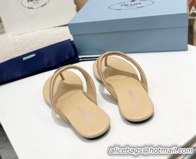 Low Price Prada Leather Flat Thong Slide Sandals Beige 430097