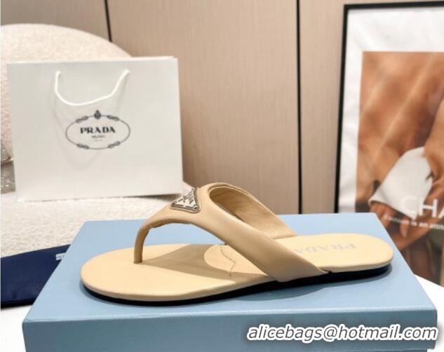 Low Price Prada Leather Flat Thong Slide Sandals Beige 430097