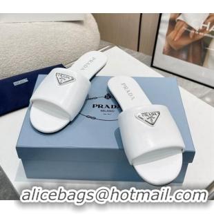 Buy Discount Prada Leather Flat Slide Sandals White 430098