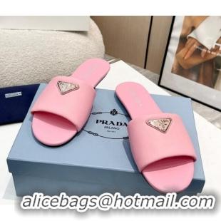 Sumptuous Prada Leather Flat Slide Sandals Pink 430099