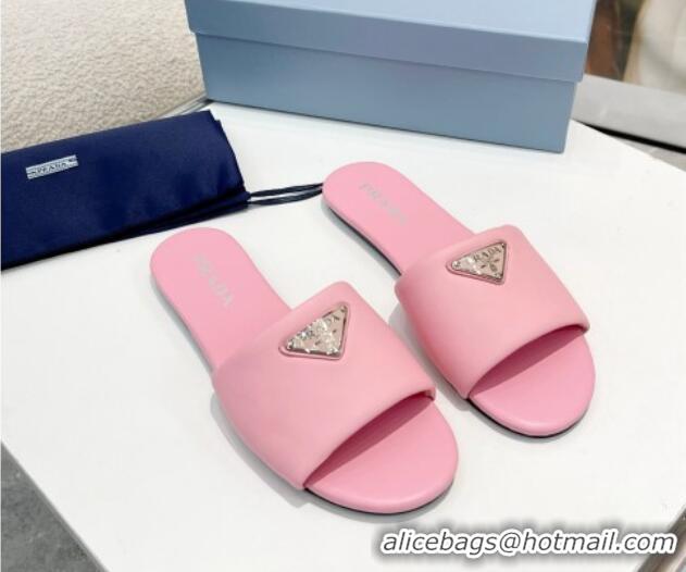 Sumptuous Prada Leather Flat Slide Sandals Pink 430099