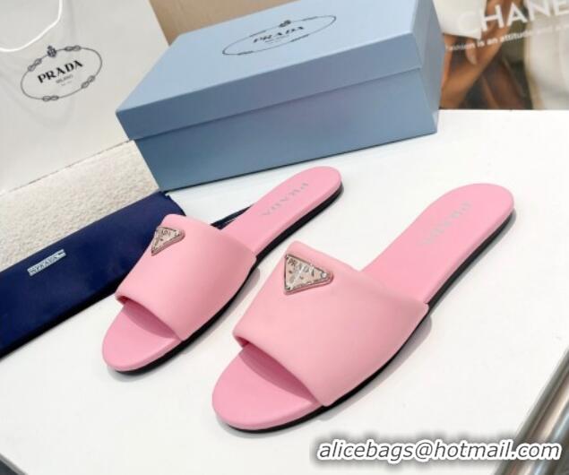 Sumptuous Prada Leather Flat Slide Sandals Pink 430099