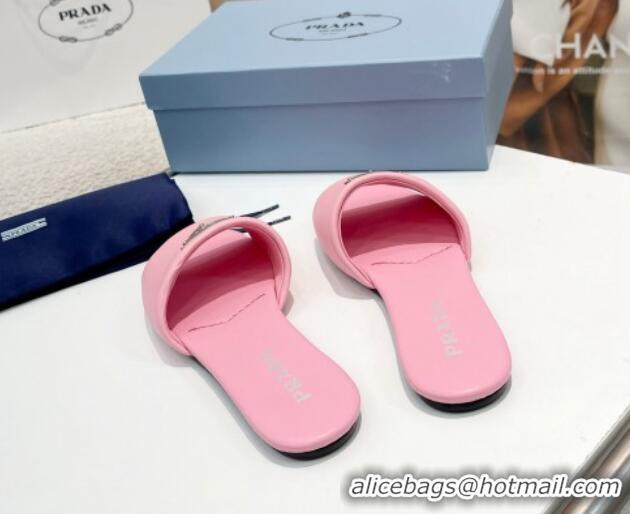 Sumptuous Prada Leather Flat Slide Sandals Pink 430099