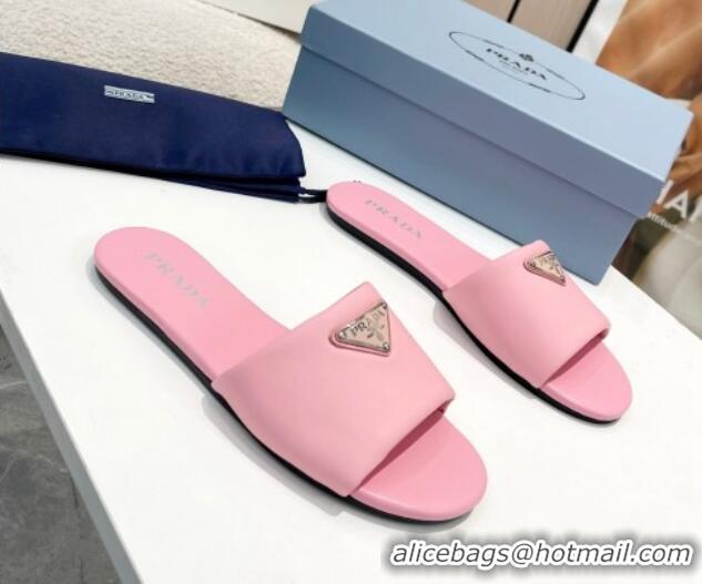 Sumptuous Prada Leather Flat Slide Sandals Pink 430099