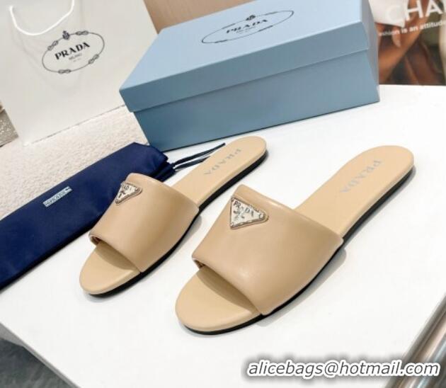 Perfect Prada Leather Flat Slide Sandals Beige 430100