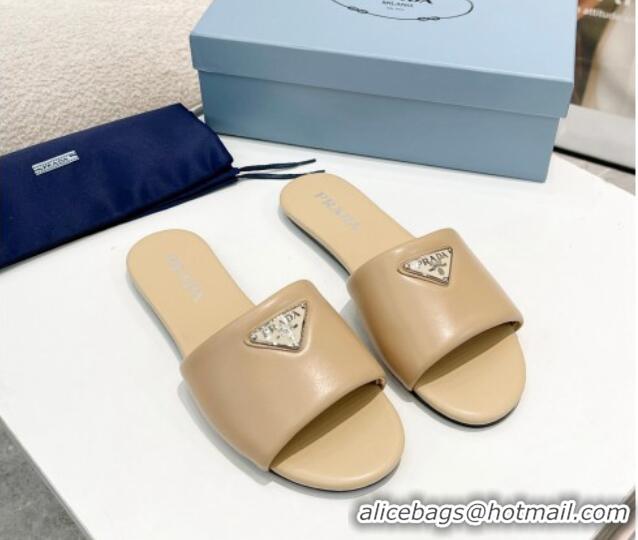 Perfect Prada Leather Flat Slide Sandals Beige 430100