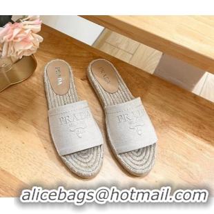 Top Grade Prada Canvas Espadrille Flat Slides Sandal White 611071