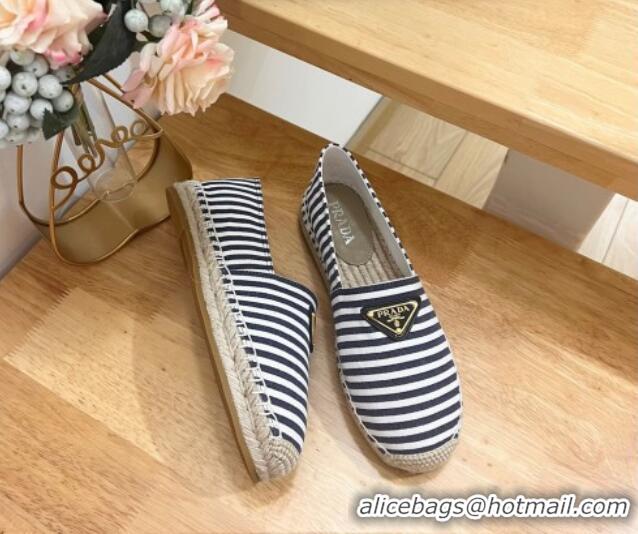 Luxurious Prada Textile Espadrilles Flat Dark Blue 611075