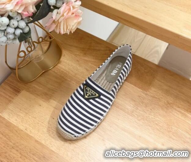 Luxurious Prada Textile Espadrilles Flat Dark Blue 611075