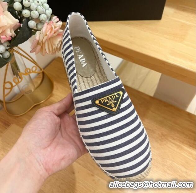 Luxurious Prada Textile Espadrilles Flat Dark Blue 611075