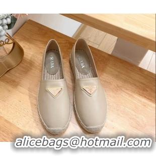 Luxury Prada Leather Espadrilles Flat Beige 611076