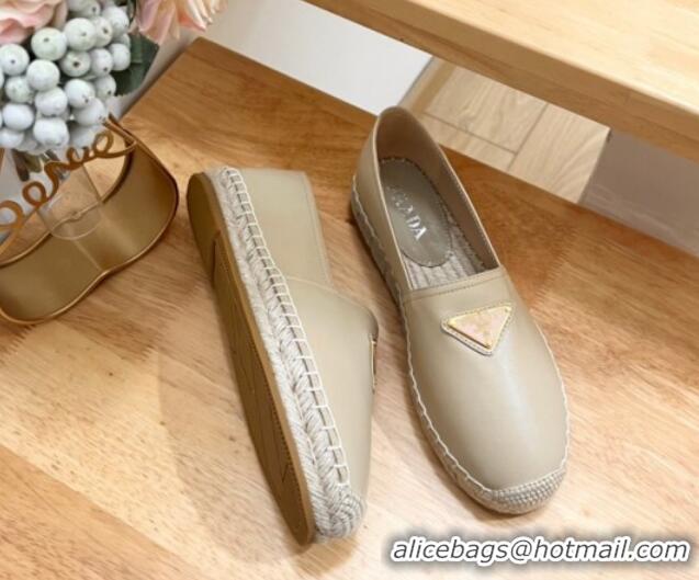 Luxury Prada Leather Espadrilles Flat Beige 611076