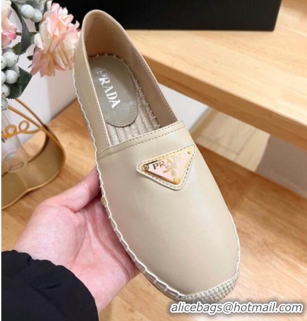 Luxury Prada Leather Espadrilles Flat Beige 611076